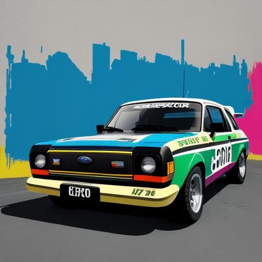 Ford Escort Rally Car in Graffiti Art Style