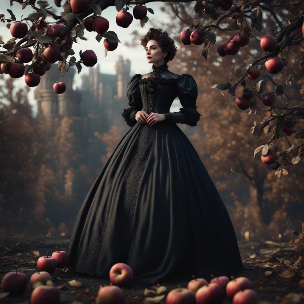 Black Apple Victorian Dress in Detailed Matte Painting
