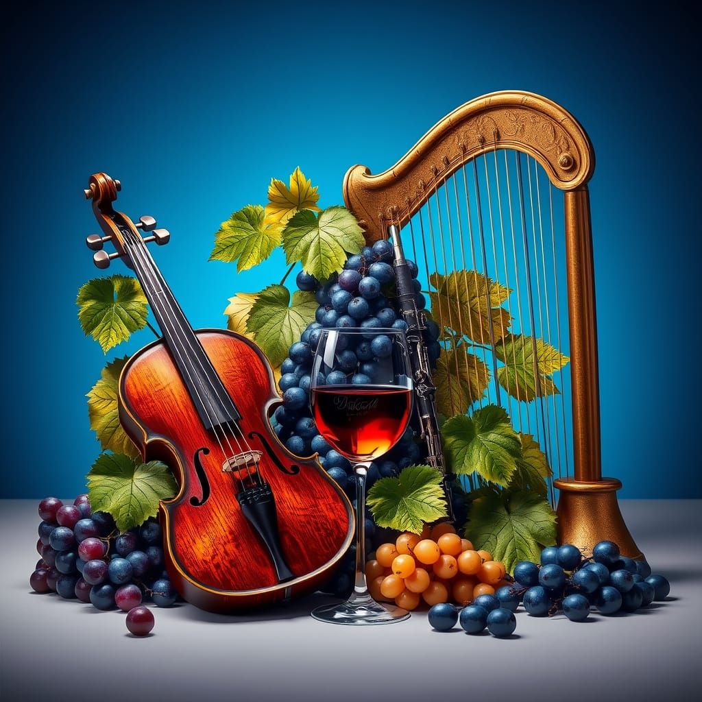 Luxurious Musician's Oasis with Grapes and Wine in a Dignifi...