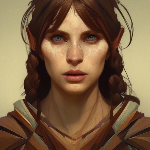 Wood Elf Villager Portrait in Hyperdetailed Style