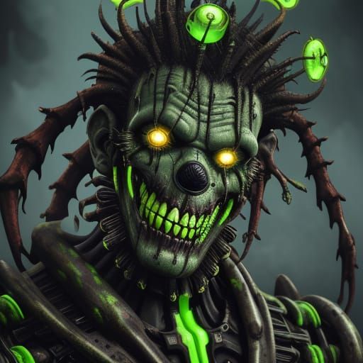 Biomechanical Horror: Grotesque Animatronic Clown in Industr...