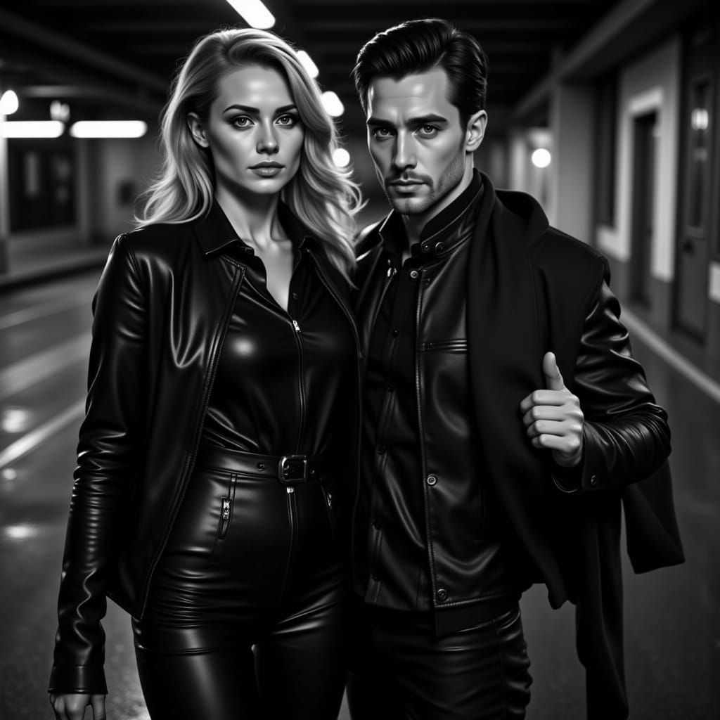 Mob Couple in Leather on Italian Job Set
