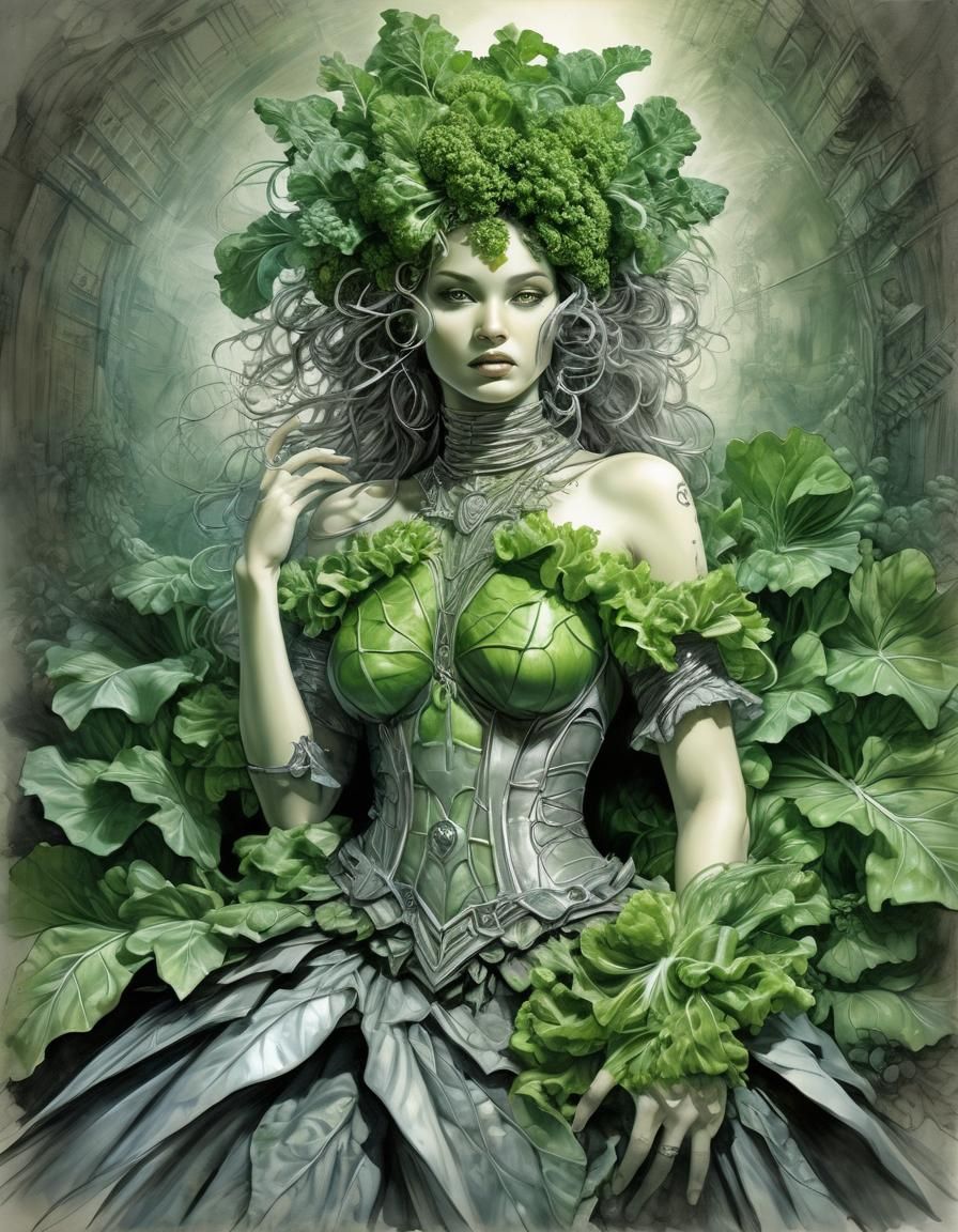 Biopunk Goddess in Lettuce Wedding Dress