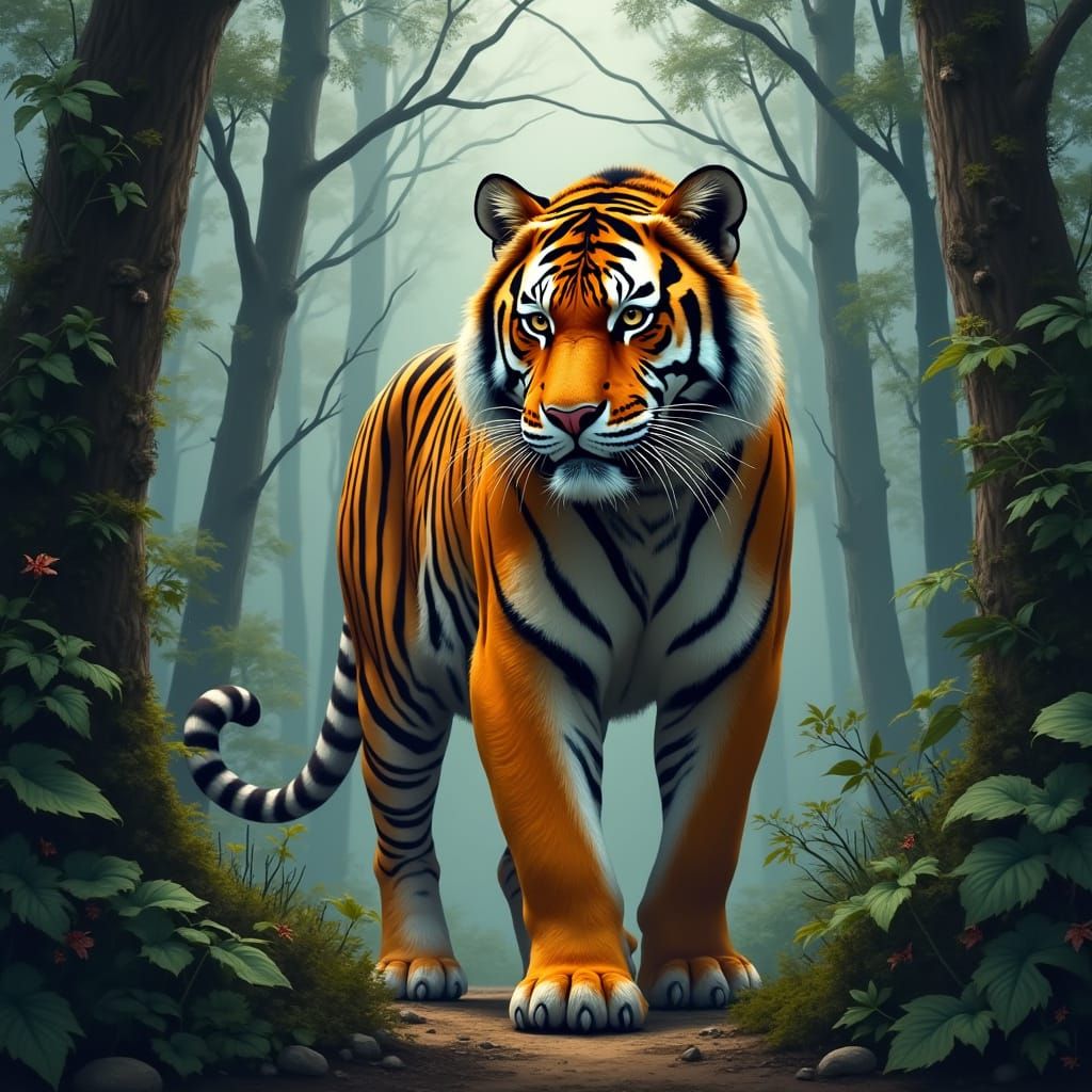 Majestic Feroz Tiger in Lush Rainforest