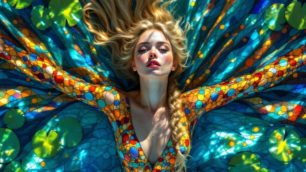 Stunning Water Goddess in Vibrant Stained Glass Dress