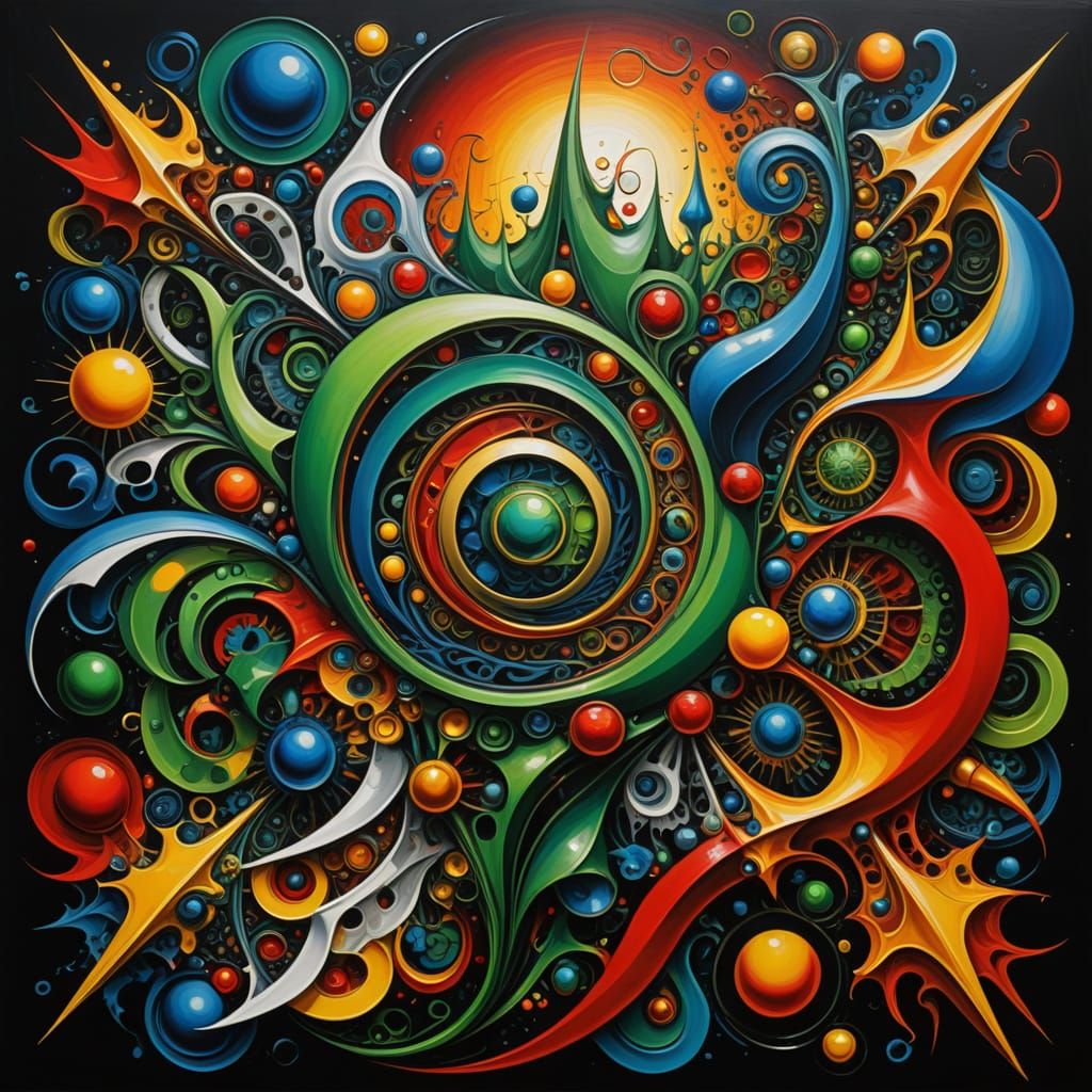 Vivid Abstract Fractal Art as Oil Painting