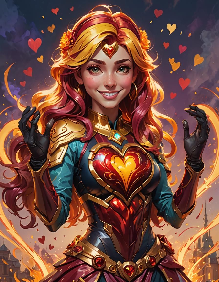 Sunset Shimmer Heart Portrait in Art Nouveau Style