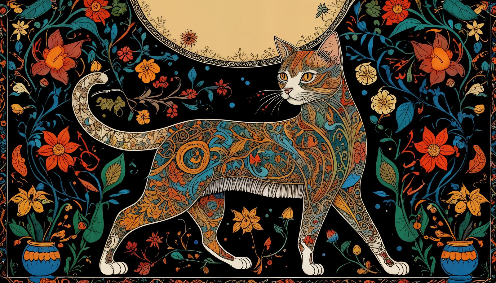 Medieval Psychedelic Cats in Illuminated Manuscript Style