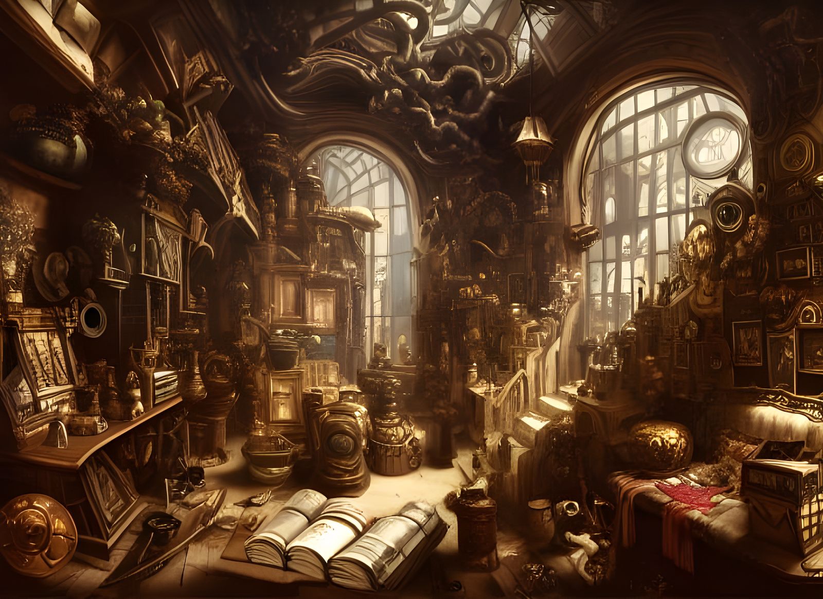 Turn of the century Steampunk storage room, penthouse flat