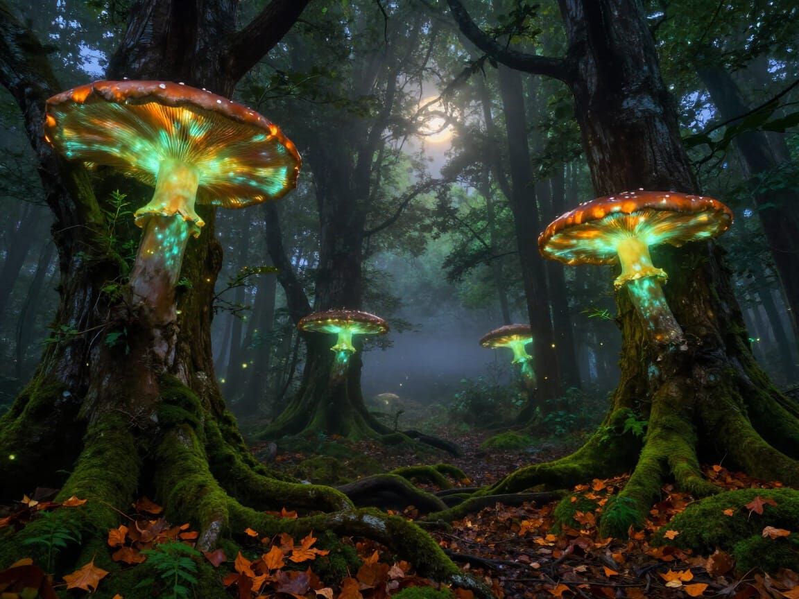 Ethereal Bioluminescent Forest at Twilight