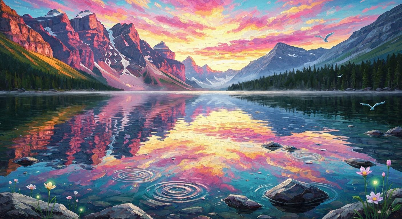 Surreal Mountain Lake at Dawn Painting
