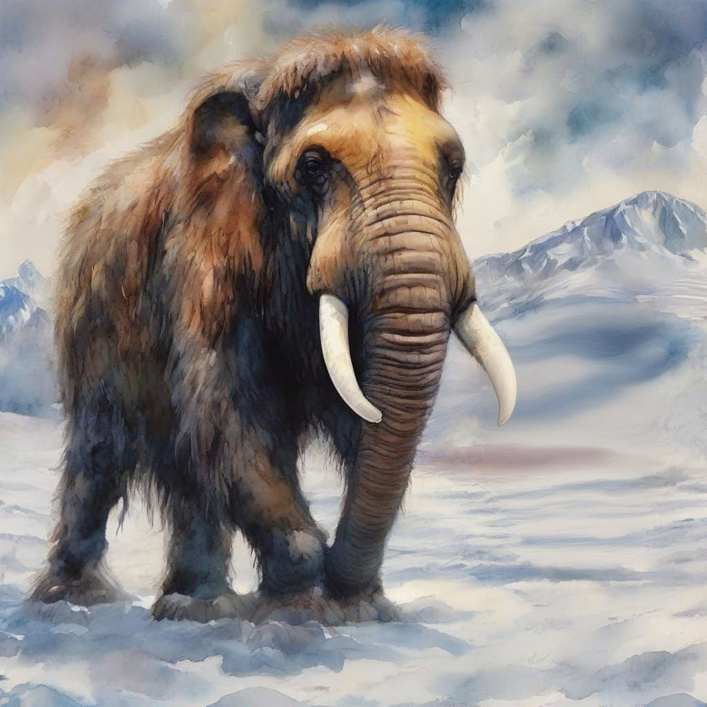 Woolly Mammoths Tramping Through Arctic Plain