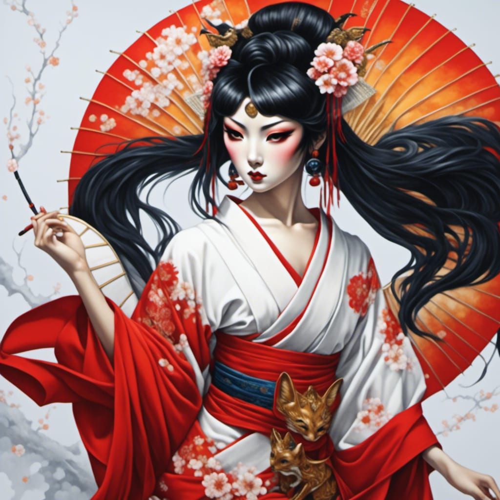 Anime Style Kitsune Geisha Portrait