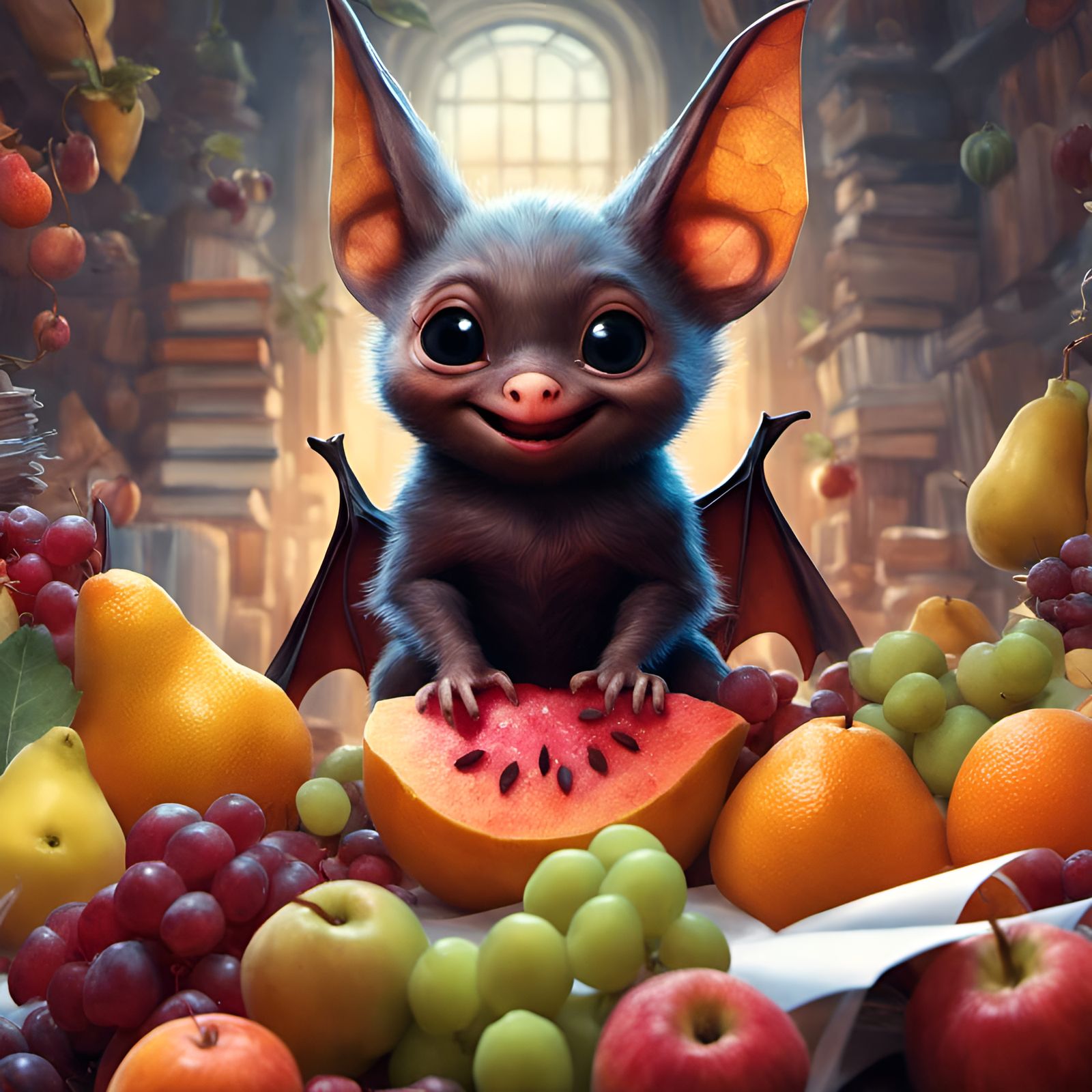 Adorable Fruit Bat Portrait in Artgerm Style