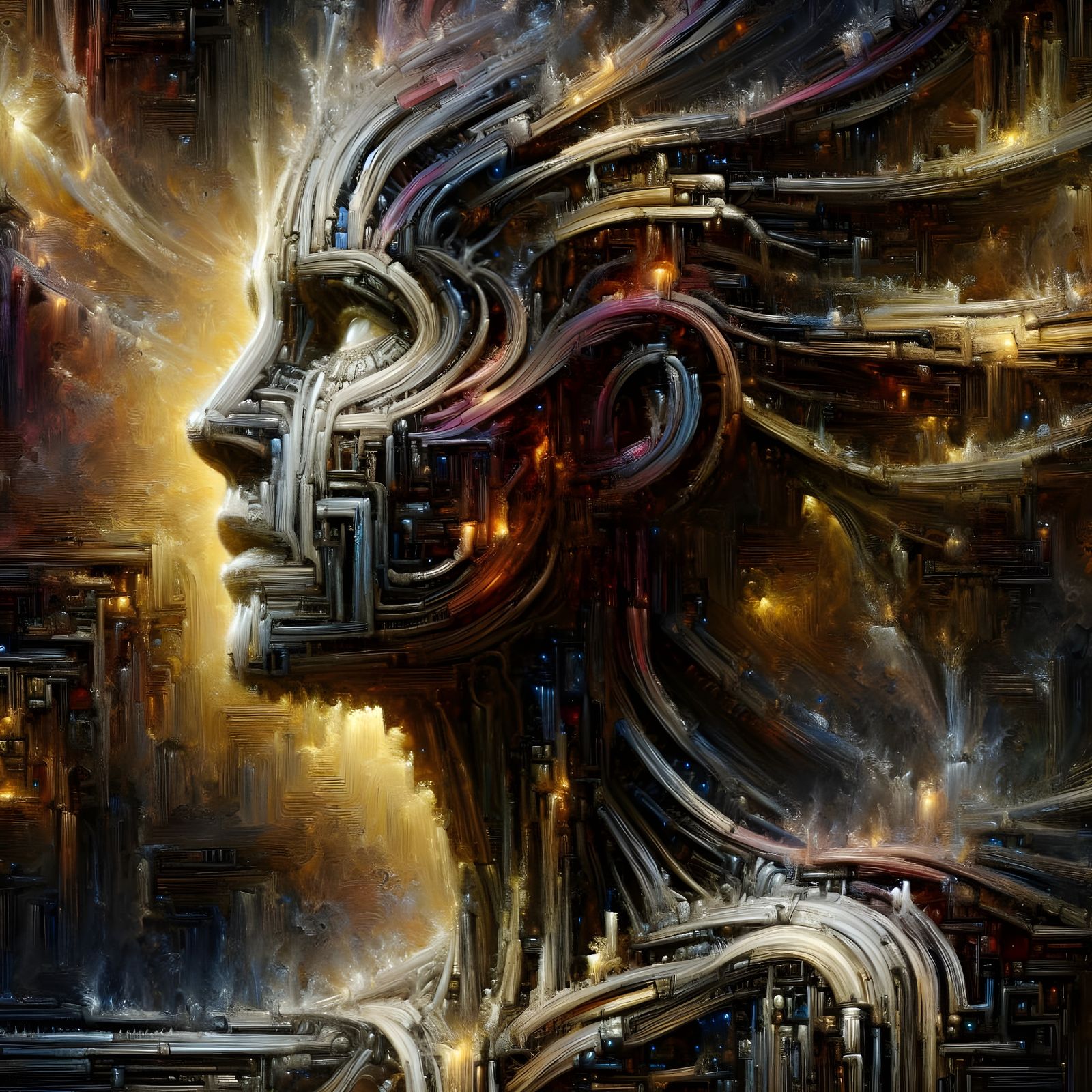 Brutalist Humanoid Figure in Botanical Circuitry