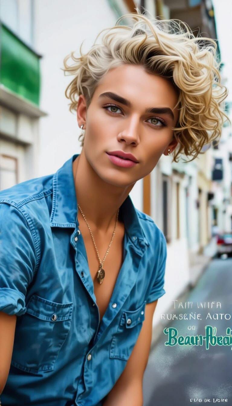 Androgynous Character with Pink and Blue Curls