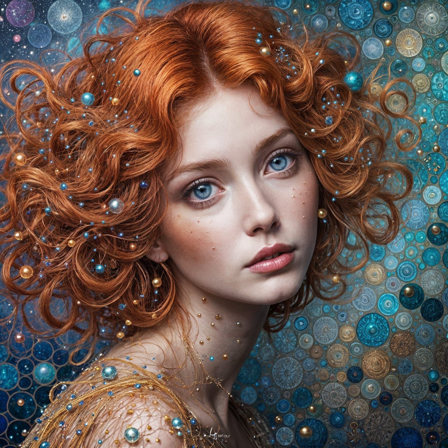 Stunning Redhead with Magic Eyes: Hyperrealistic Portrait
