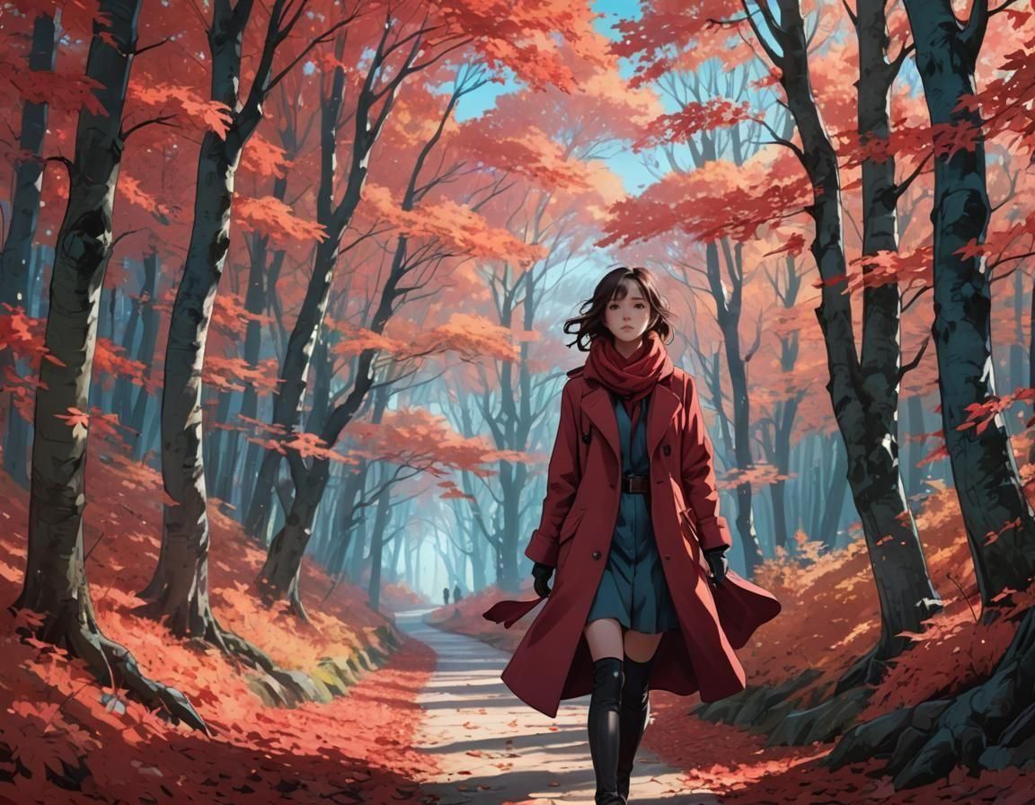 Windy Autumn Morning in Anime Style