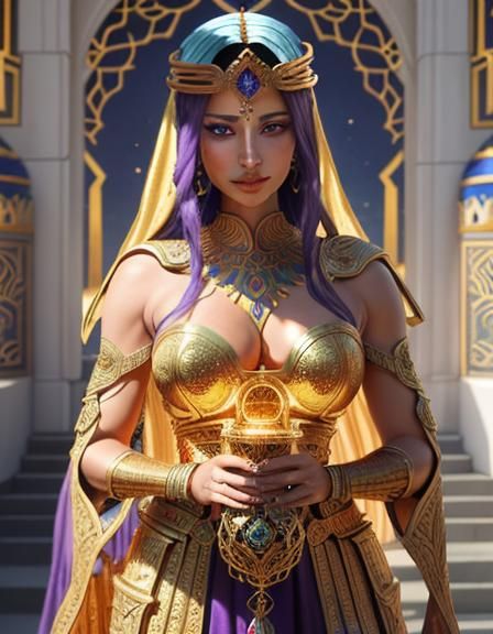 Celestial Warrior in Golden Chariot, Oil Painting