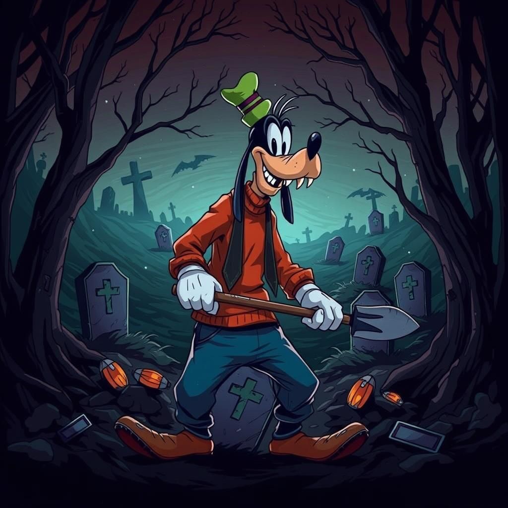 Dark Goofy in Cemetery: Sinister 3D Vector Art