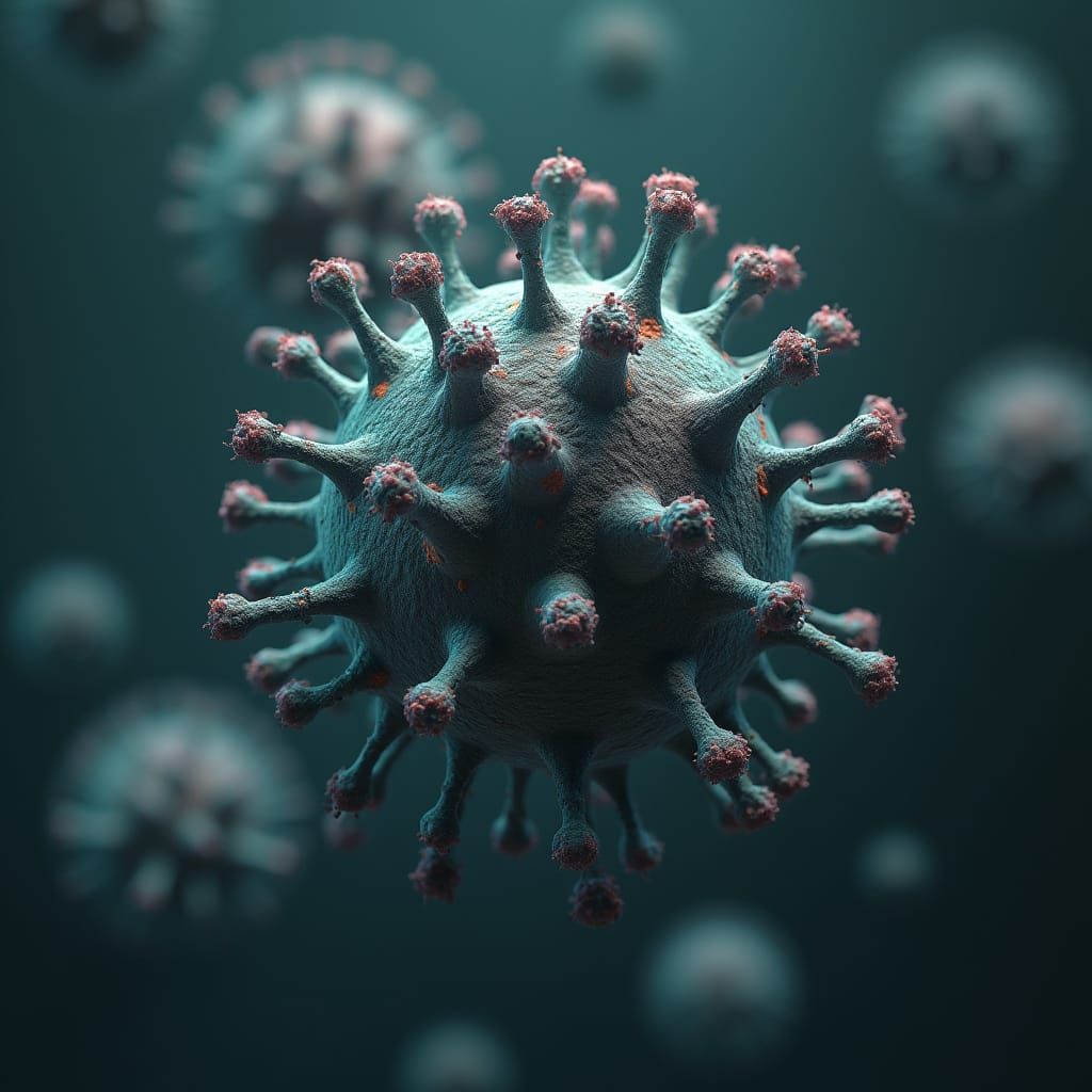 Detailed Microscopic Virus in Dark Laboratory Setting