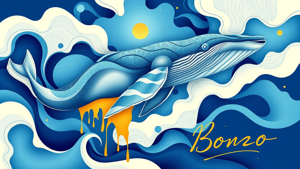 Abstract Blue and Gold Whale in Vector Style