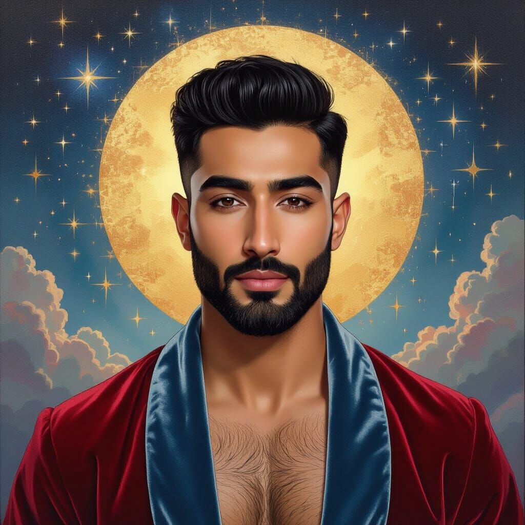 Epic Impressionist Portrait of a Handsome Man in Celestial W...