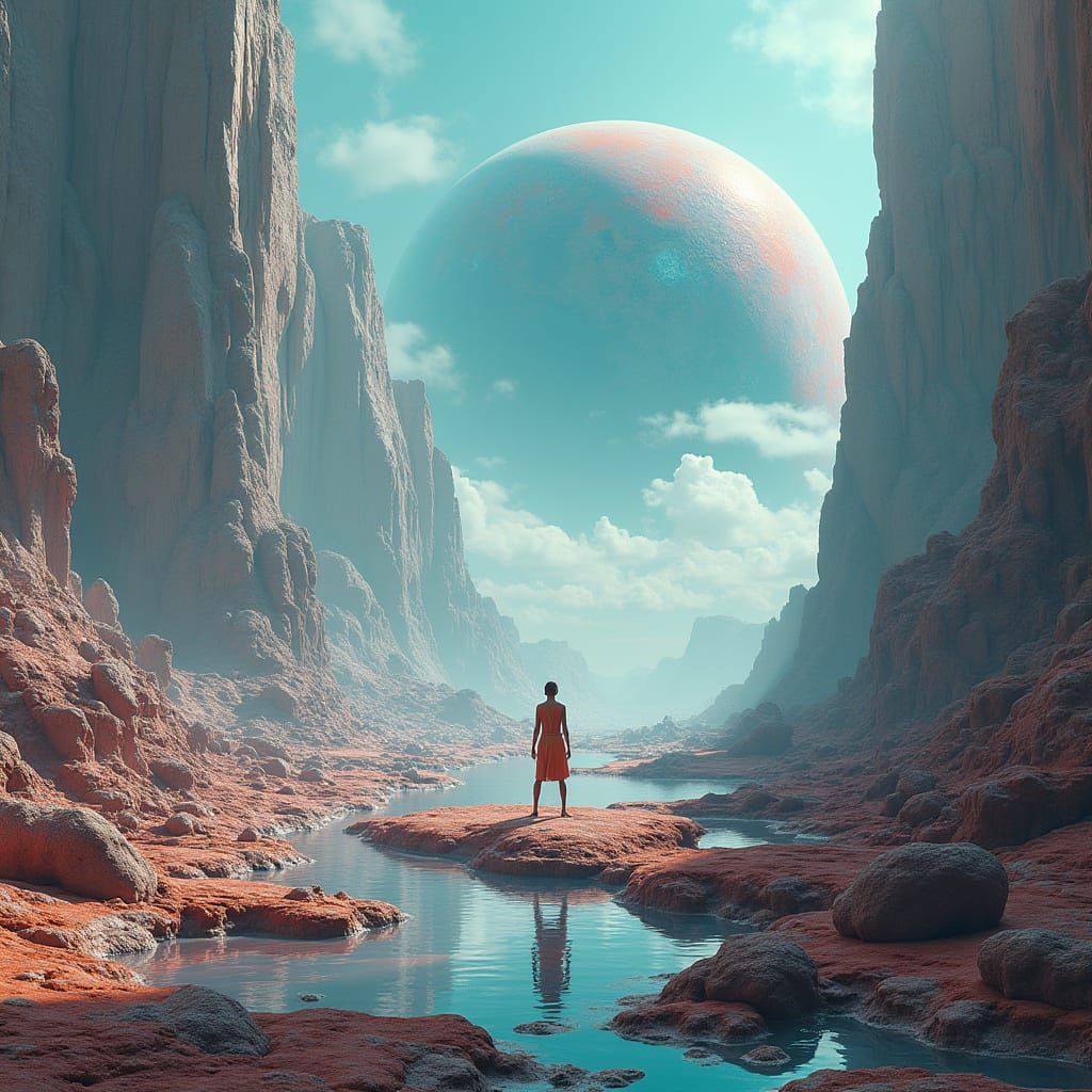 Surreal Sci-Fi: 3D Character in Digital Alien World