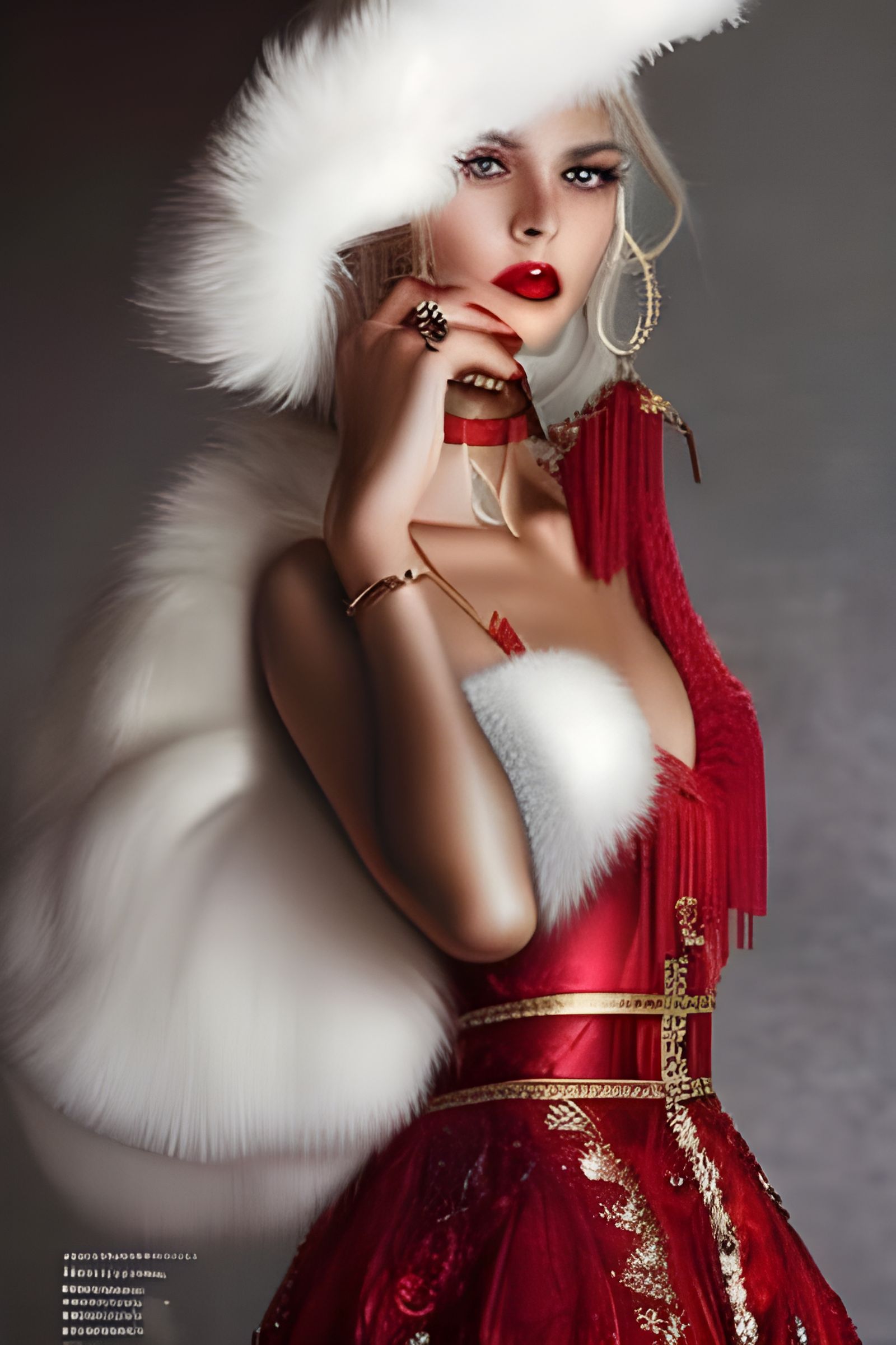 Beautiful Young Mrs. Claus Portrait in Fantasy Art Style