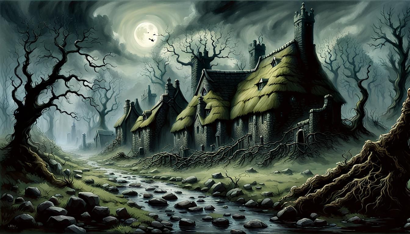 Haunted Irish Village at Night: A Digital Painting
