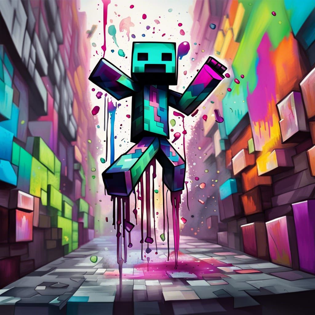 Minecraft Enderman's Colorful Graffiti Celebration