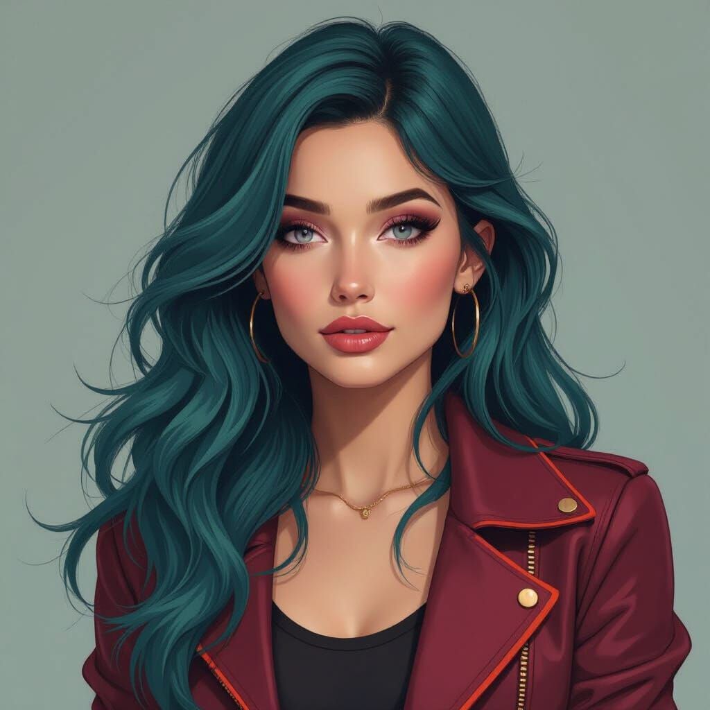 Teal-Haired Woman with Violet Eyes