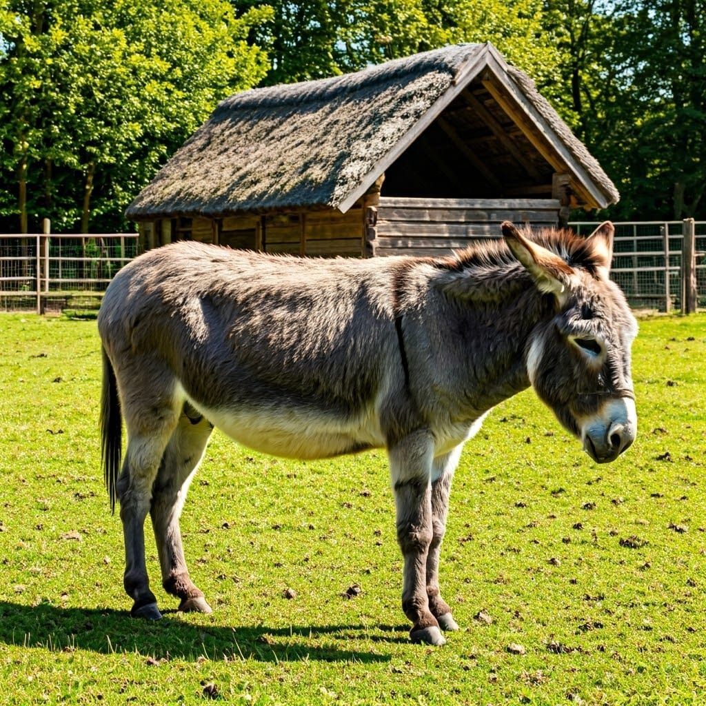Donkeys in Meadow: A Rembrandt-Inspired Sanctuary Scene