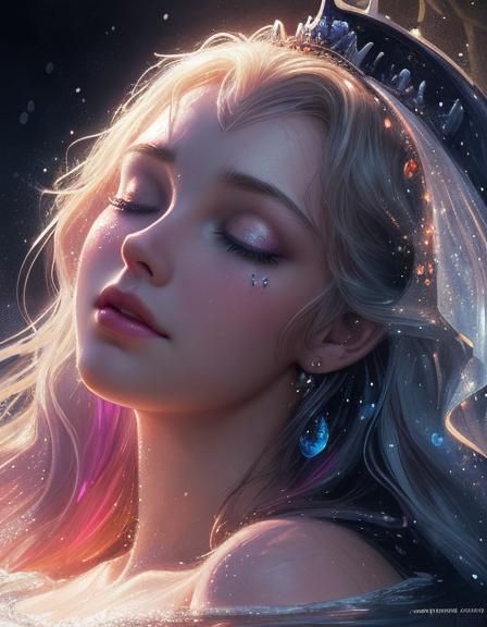 Sleeping Beauty with Shining Eyes in Splash Art Style
