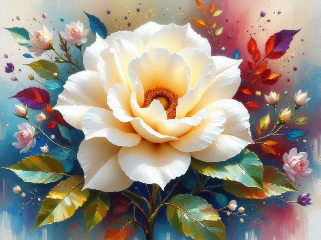 Stunning White Rose Ink Splatter Watercolor Illustration