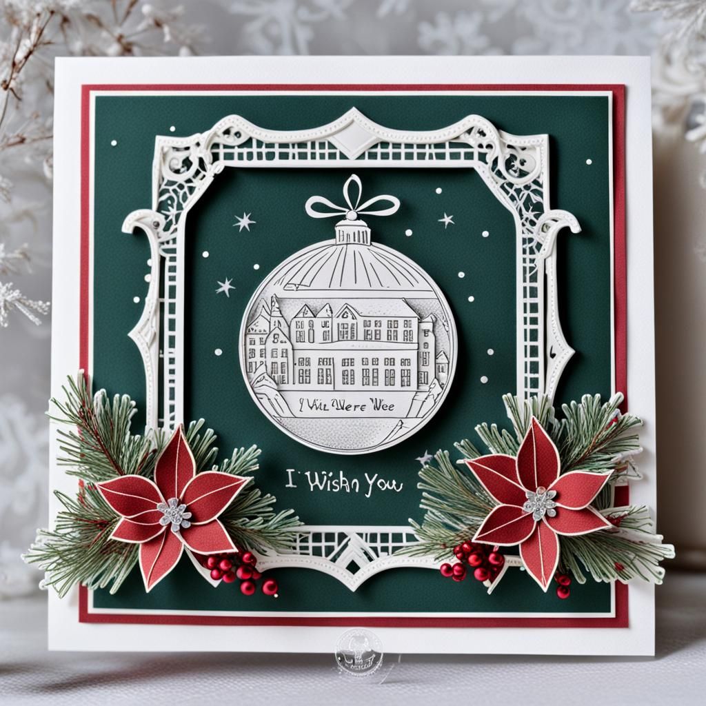 Festive Christmas Card with Stamps and Classic Frame