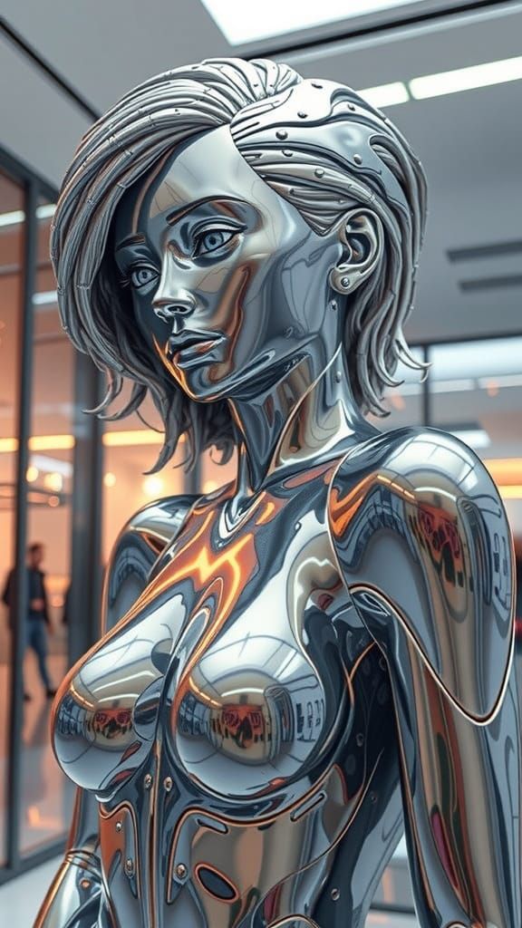 Sculpture of a Chrome Woman in Photorealistic Style