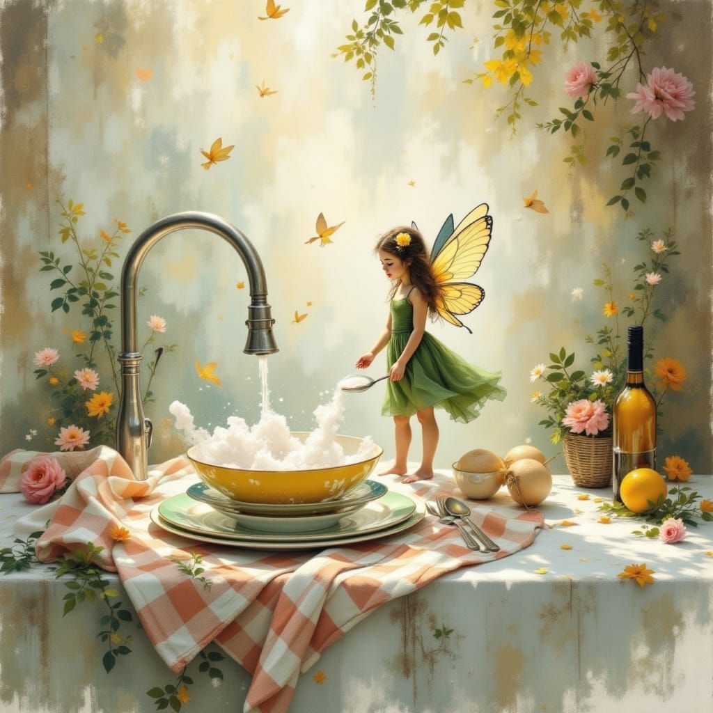 Fairy Cleans Plate in Magical Kitchen