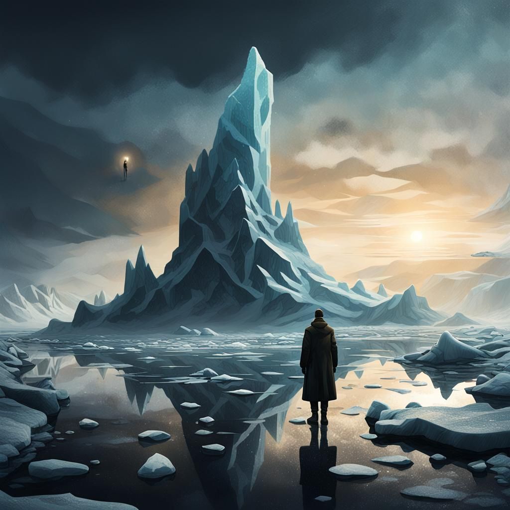 Icy Wasteland: Cinematic Concept Art in Golden Light