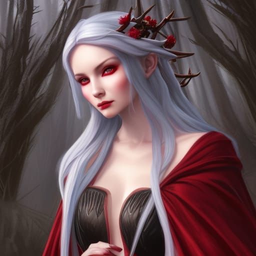 Crimson Queen: Gothic Elf Princess Portrait
