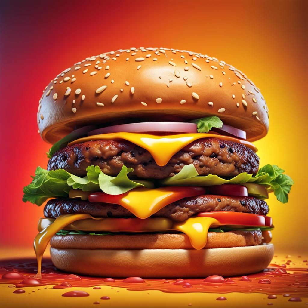 Alive Burger Hyperrealistic Splash Art Concept