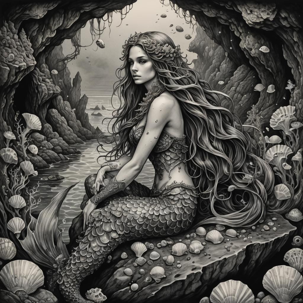 Pen and ink mermaid 3