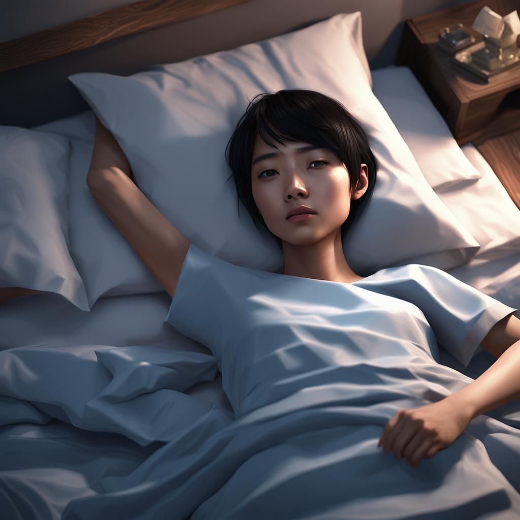 Restless Night: Asian Woman in 3D Game Cinematic Style