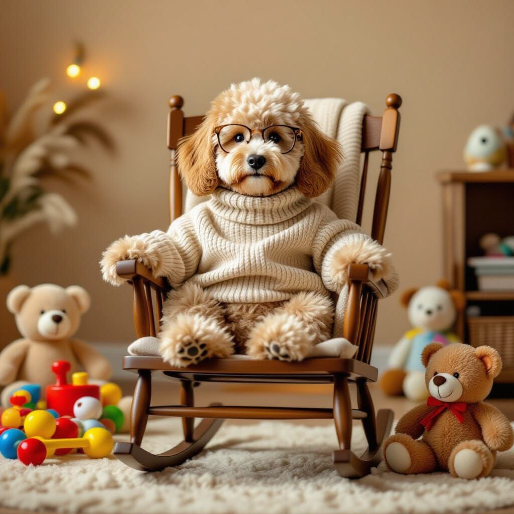 Goldendoodle Babysitter in Hyperrealistic Style