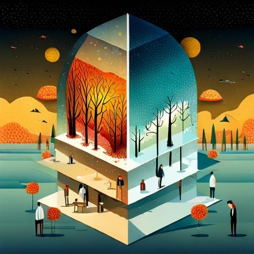 Surreal Four Seasons Calendar in 3D