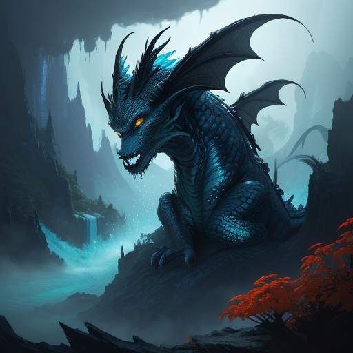 Mystical Hybrid Creature at Waterfall: Matte Painting