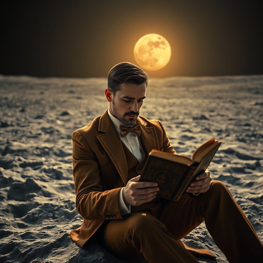 Ethereal Victorian Gentleman Lost in Lunar Reflections