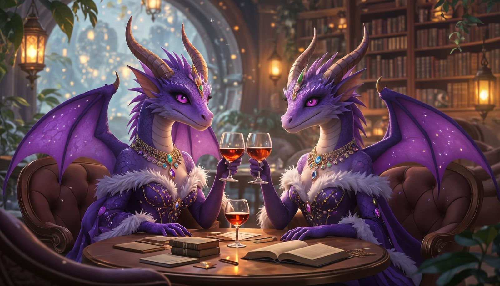 Purple Dragon Twins in Magical Café