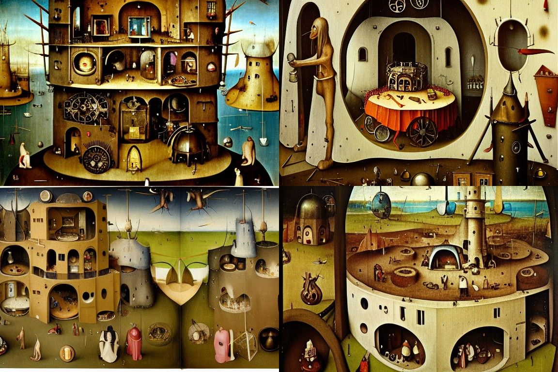 Steampunk Cake City Inspired by Bosch Oil Painting