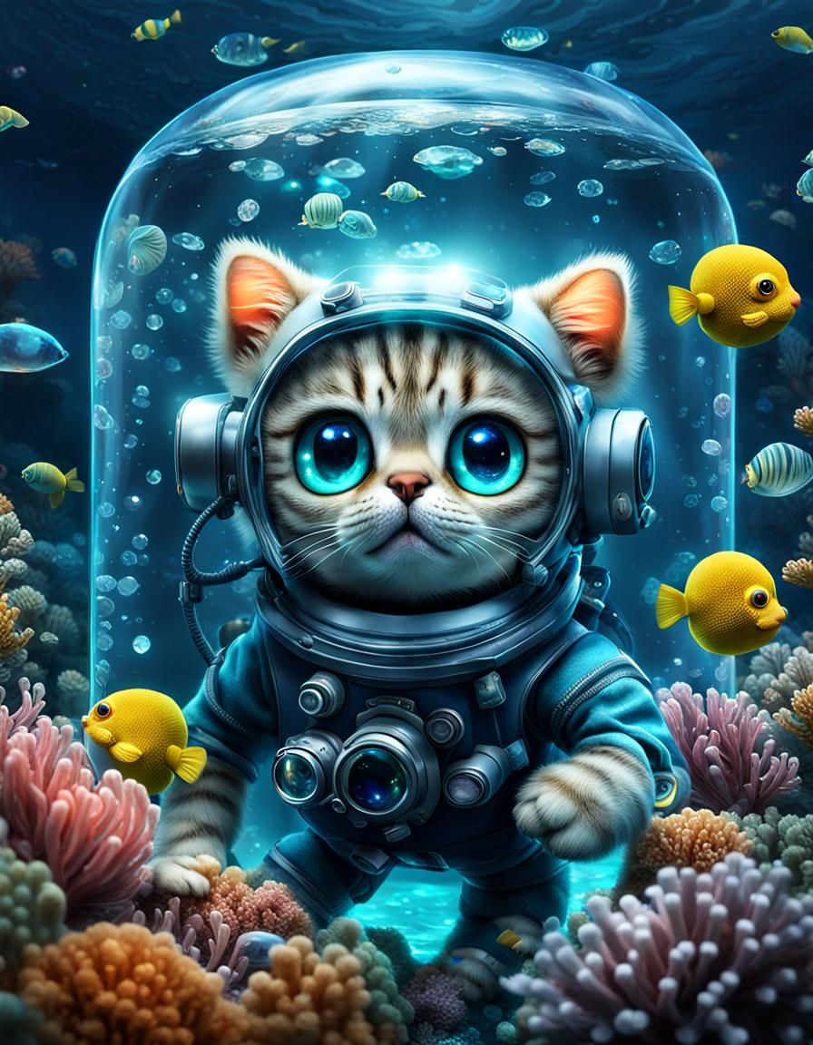 Underwater Kitten Adventure in Hyperrealistic Style